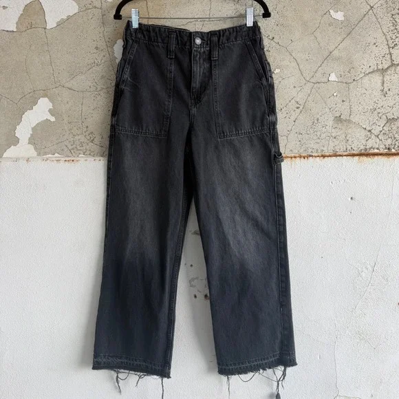 Free People Carpenter Jeans Wide Leg Cropped Utility Faded Black Women 27 Grunge - Picture 2 of 16